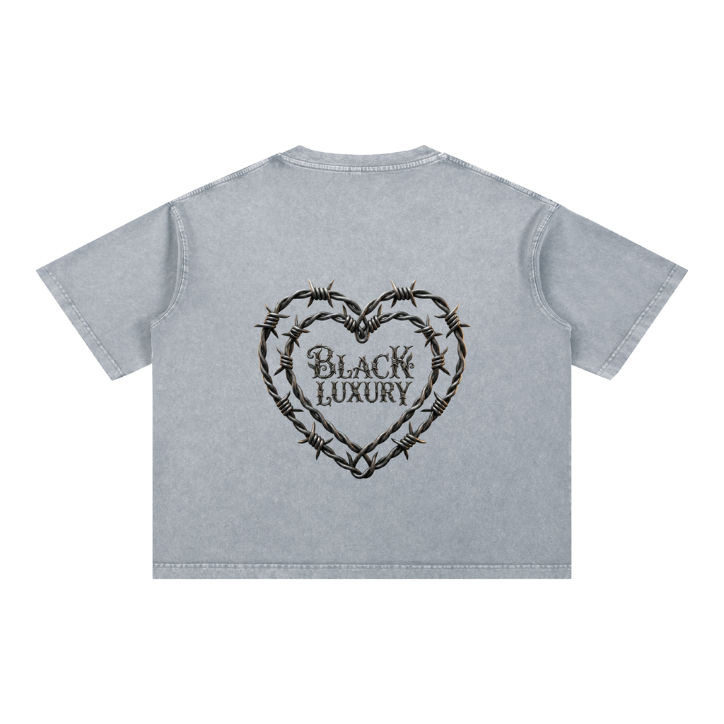 Barbed wire heart Mineral Wash Boxy Cotton T-Shirt