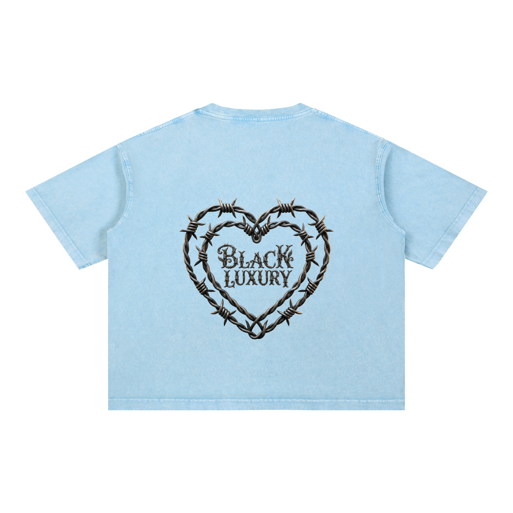Barbed wire heart Mineral Wash Boxy Cotton T-Shirt