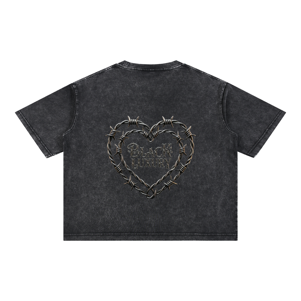 Barbed wire heart Mineral Wash Boxy Cotton T-Shirt