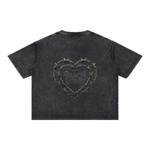 Barbed wire heart Mineral Wash Boxy Cotton T-Shirt