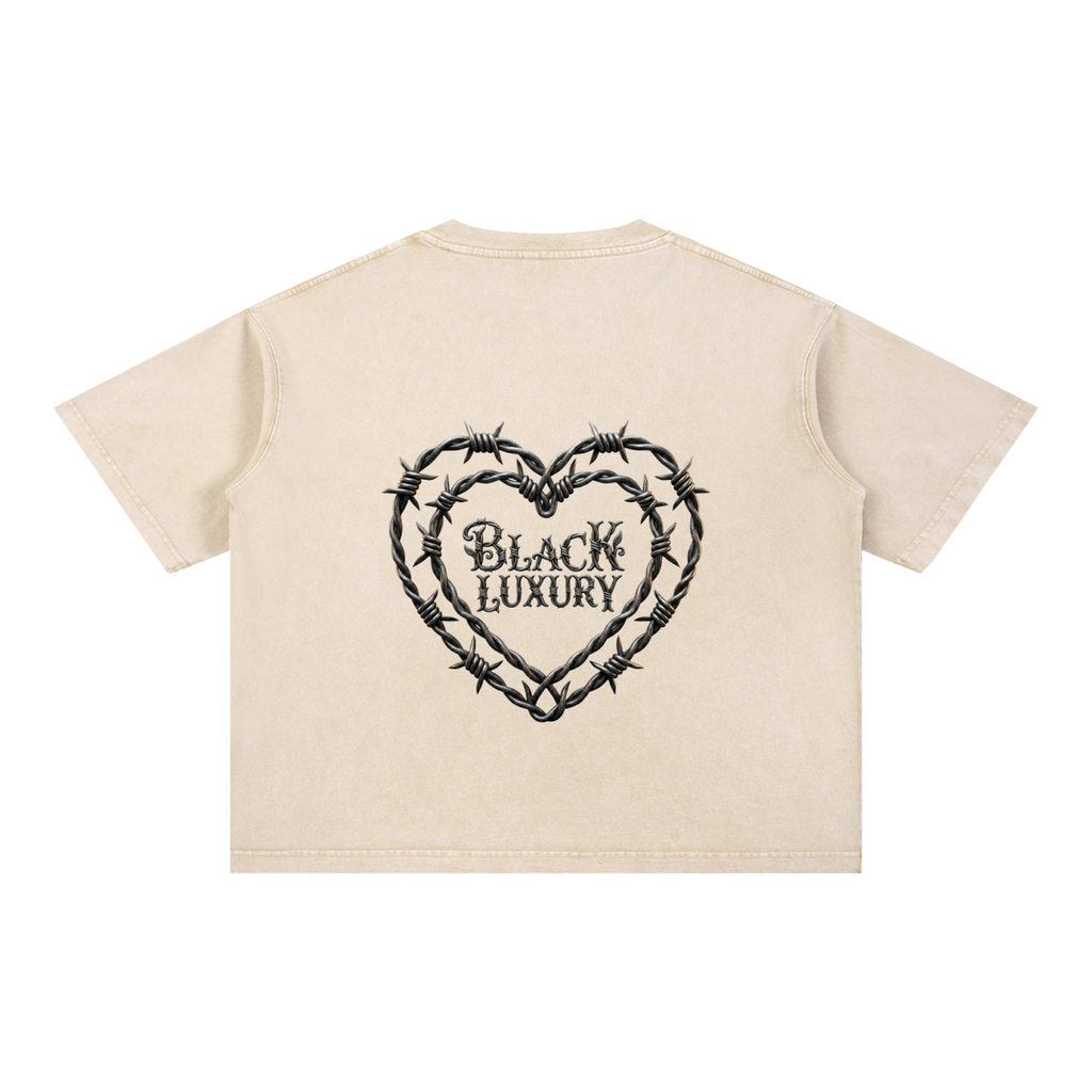 Barbed wire heart Mineral Wash Boxy Cotton T-Shirt