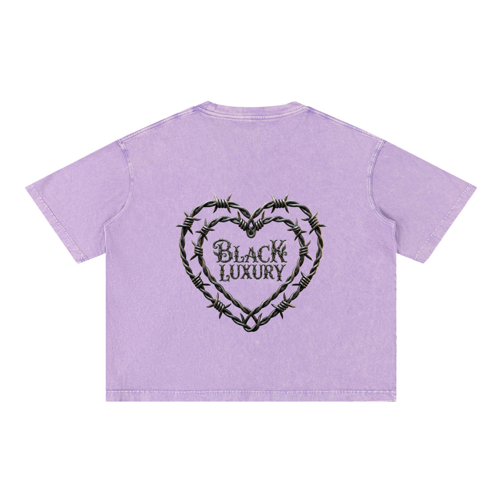 Barbed wire heart Mineral Wash Boxy Cotton T-Shirt