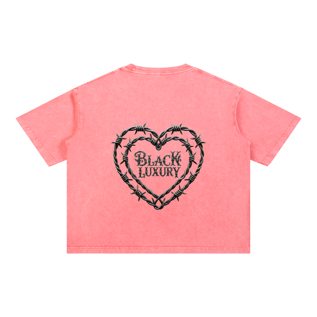 Barbed wire heart Mineral Wash Boxy Cotton T-Shirt