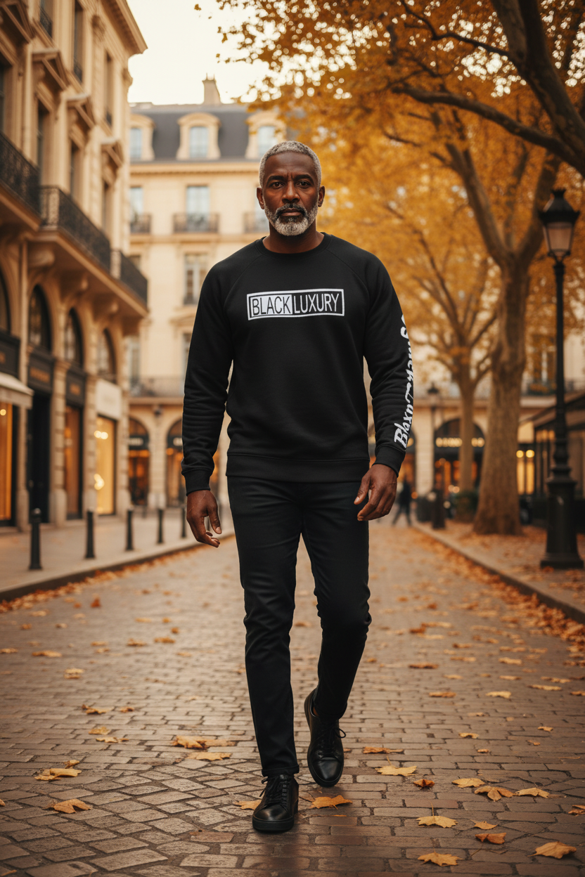 Black, light Blue and white sweatshirt