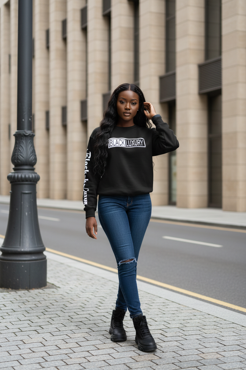 Black, light Blue and white sweatshirt